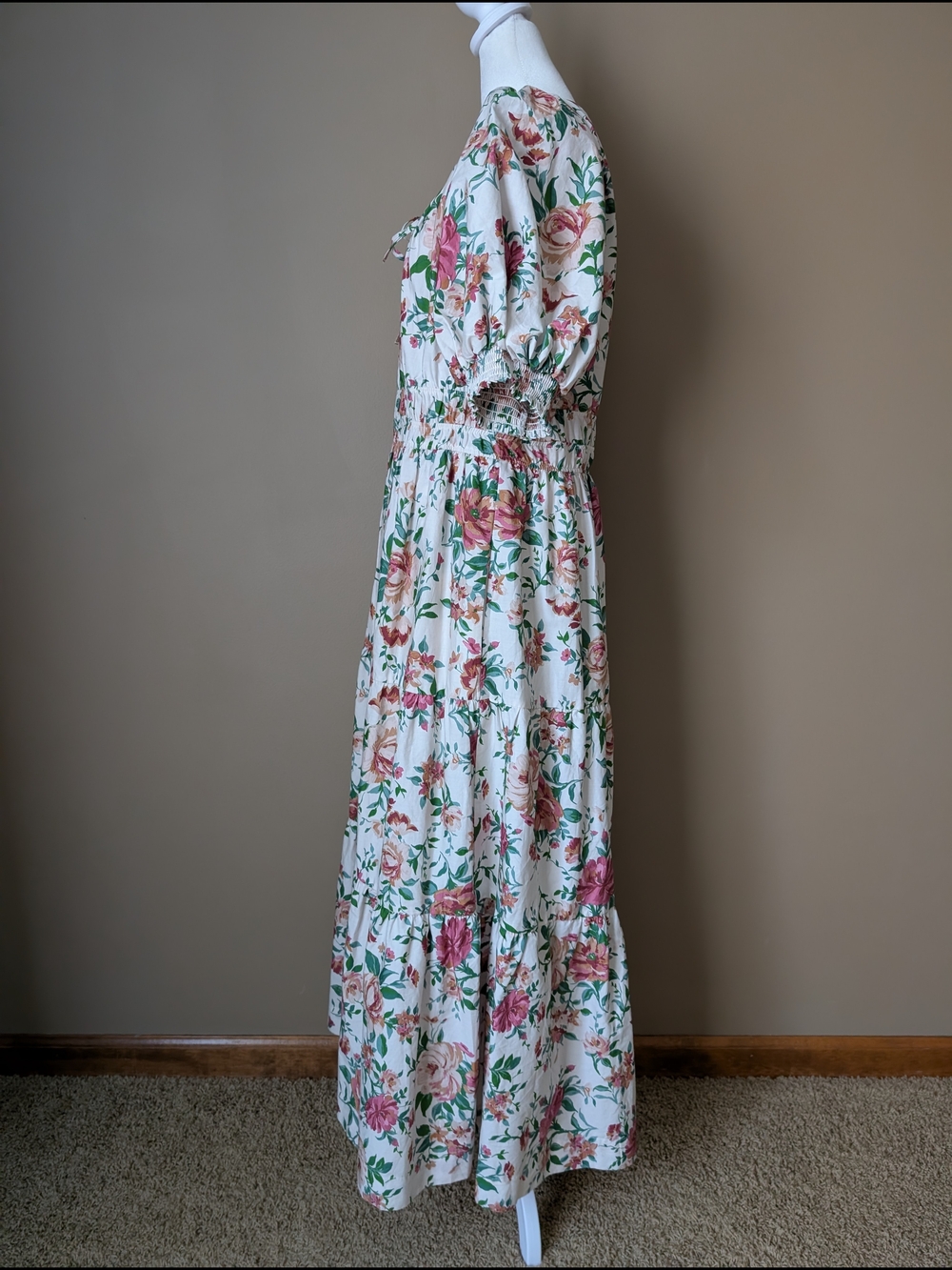 Anthropologie Somerset Maxi Dress  L Floral Puff Sleeve 100% Cotton Pockets - Picture 5 of 11